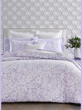 new Charter Club Damask Designs Cotton KING Comforter + 2 Shams in WHITE + LILAC